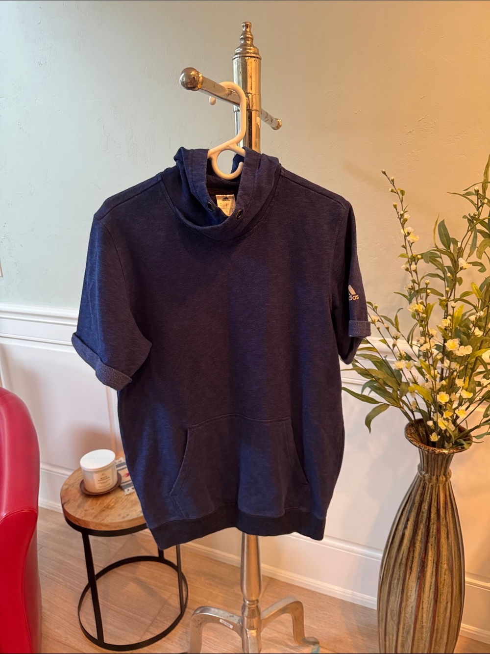 adidas Navy Short-Sleeve Crewneck Hooded Sweater